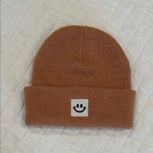 Brown Beanie with Smiley Patch